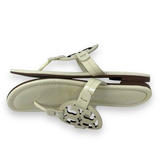 Tory Burch Patent Leather Miller Thong Slip On Sandal New Ivory 5 Women’s - Picture 8 of 13